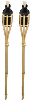 Bellatio Design Tuinfakkels - 2x stuks - bamboe - 60 cm - navulbaar - fakkels