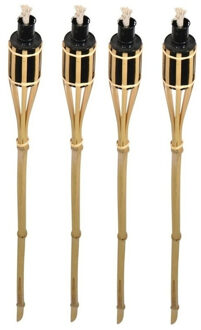 Bellatio Design Tuinfakkels - 4x stuks - bamboe - 60 cm - navulbaar - fakkels