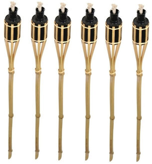 Bellatio Design Tuinfakkels - 6x stuks - bamboe - 60 cm - navulbaar - fakkels