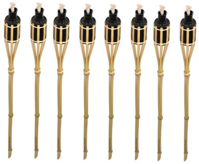 Bellatio Design Tuinfakkels - 8x stuks - bamboe - 60 cm - navulbaar - fakkels