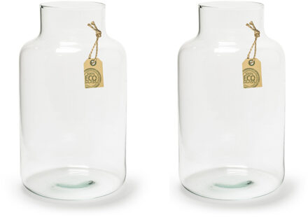 Bellatio Design Vaas Eco - 2x - melkbus - transparant - glas - 14 x 25 cm - boeketten