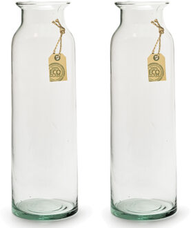 Bellatio design Vaas - Set van 2x stuks - transparant - 9x30cm - Gerecycled glas - Melkbus