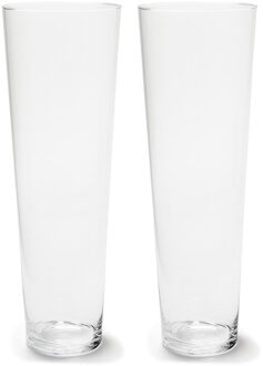 Bellatio design Vaas - Set van 2x stuks - Transparant - conisch - glas - H50xD17 cm