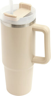 Bellatio Design Warmhoudbeker/thermosbeker DELUXE - tumbler - grote koffiebeker - RVS - beige - 900 ml