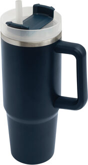 Bellatio Design Warmhoudbeker/thermosbeker DELUXE - tumbler - grote koffiebeker - RVS - donkerblauw - 900 ml