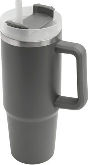 Bellatio Design Warmhoudbeker/thermosbeker DELUXE - tumbler - grote koffiebeker - RVS - grijs - 900 ml