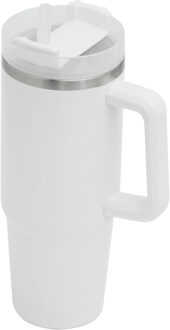 Bellatio Design Warmhoudbeker/thermosbeker DELUXE - tumbler - grote koffiebeker - RVS - ivoor wit - 900 ml
