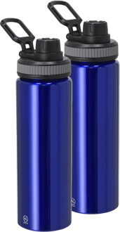 Bellatio Design Waterfles/drinkfles sport bidon Fitmaster - 2x - blauw - 800 ml - aluminium - schroefdop