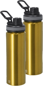Bellatio Design Waterfles/drinkfles sport bidon Fitmaster - 2x - goud - 800 ml - aluminium - schroefdop