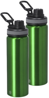 Bellatio Design Waterfles/drinkfles sport bidon Fitmaster - 2x - groen - 800 ml - aluminium - schroefdop