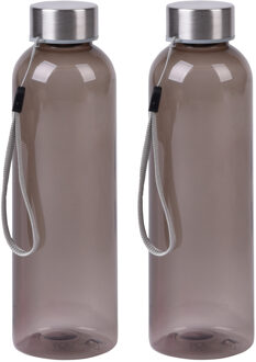 Bellatio Design Waterfles / drinkfles / sport bidon Olympic - 2x - antraciet - kunststof - 500 ml - rvs schroefdop