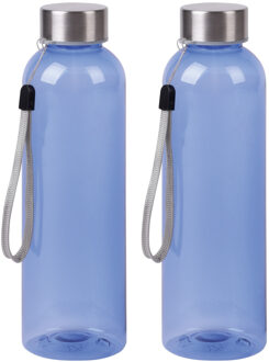 Bellatio Design Waterfles / drinkfles / sport bidon Olympic - 2x - blauw - kunststof - 500 ml - rvs schroefdop