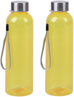 Bellatio Design Waterfles / drinkfles / sport bidon Olympic - 2x - geel - kunststof - 500 ml - rvs schroefdop