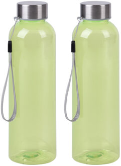 Bellatio Design Waterfles / drinkfles / sport bidon Olympic - 2x - groen - kunststof - 500 ml - rvs schroefdop