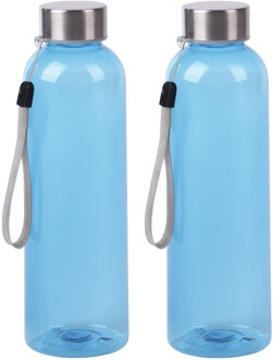 Bellatio Design Waterfles / drinkfles / sport bidon Olympic - 2x - lichtblauw - kunststof - 500 ml - rvs schroefdop