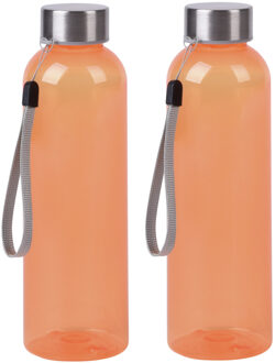 Bellatio Design Waterfles / drinkfles / sport bidon Olympic - 2x - oranje - kunststof - 500 ml - rvs schroefdop