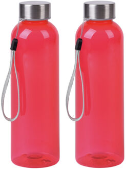 Bellatio Design Waterfles / drinkfles / sport bidon Olympic - 2x - rood - kunststof - 500 ml - rvs schroefdop