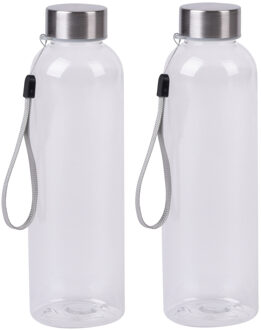 Bellatio Design Waterfles / drinkfles / sport bidon Olympic - 2x - transparant - kunststof - 500 ml - rvs schroefdop