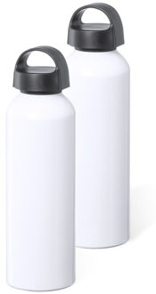 Bellatio Design Waterfles/drinkfles/sportfles - 2x - glans wit - aluminium - 800 ml - schroefdop - Drinkflessen