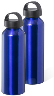 Bellatio Design Waterfles/drinkfles/sportfles - 2x - metallic blauw - aluminium - 800 ml - schroefdop - Drinkflessen