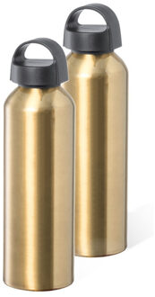 Bellatio Design Waterfles/drinkfles/sportfles - 2x - metallic goud - aluminium - 800 ml - schroefdop - Drinkflessen