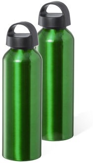 Bellatio Design Waterfles/drinkfles/sportfles - 2x - metallic groen - aluminium - 800 ml - schroefdop - Drinkflessen