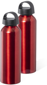 Bellatio Design Waterfles/drinkfles/sportfles - 2x - metallic rood - aluminium - 800 ml - schroefdop - Drinkflessen