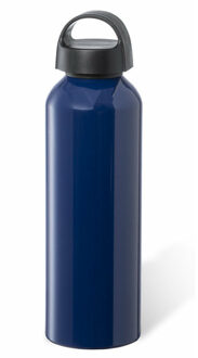 Bellatio Design Waterfles/drinkfles/sportfles - glans donkerblauw - aluminium - 800 ml - schroefdop - Drinkflessen