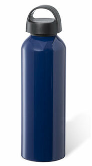 Bellatio Design Waterfles / drinkfles / sportfles - metallic donker blauw - aluminium - 800 ml - schroefdop