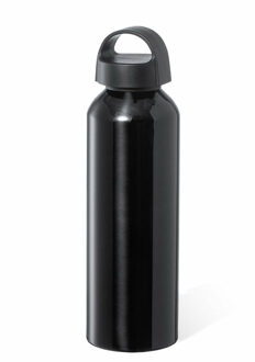Bellatio Design Waterfles / drinkfles / sportfles - metallic zwart - aluminium - 800 ml - schroefdop