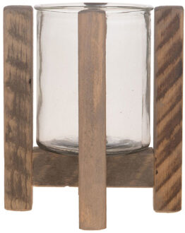 Bellatio design Waxinelichthouders - op standaard - hout - 21 cm