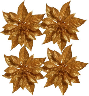 Bellatio Flowers & Plants 10x stuks Kerstboomversiering bloem op clip koperen kerstster 18 cm