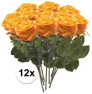 Bellatio Flowers & Plants 12 x Kunstbloemen steelbloem geel/oranje roos Simone 45 cm - Kunstbloemen