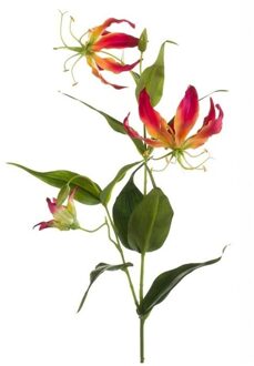 Bellatio Flowers & Plants 1x Gloriosa/Klimlelie kunstbloemen/kunstplanten rood/geel 75 cm
