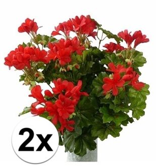 Bellatio Flowers & Plants 2 stuks Rode geranium kunstplant 40 cm Rood