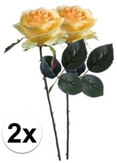 Bellatio Flowers & Plants 2 x Gele roos Simone steelbloem 45 cm - Kunstbloemen Geel