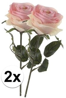 Bellatio Flowers & Plants 2 x Kunstbloemen steelbloem licht roze roos Simone 45 cm - Kunstbloemen