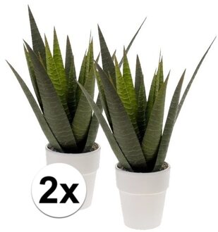 Bellatio Flowers & Plants 2x Aloe Vera kunstplant 35 cm met pot - Kunstplanten Groen