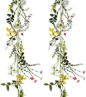 Bellatio Flowers & Plants 2x Gele/witte kunsttak kunstplanten slingers 180 cm Multi