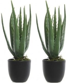 Bellatio Flowers & Plants 2x Groene aloe vera kunstplant 35 cm in zwarte pot - Kunstplanten