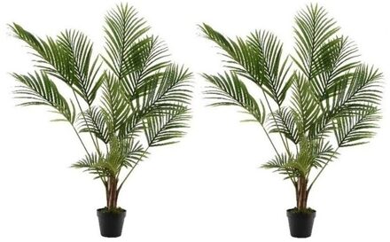 Bellatio Flowers & Plants 2x Groene Areca/goudpalm kunstplant 125 cm in zwarte plastic pot - Kunstplanten