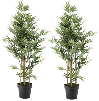 Bellatio Flowers & Plants 2x Groene bamboe kunstplant 125 cm in zwarte plastic pot