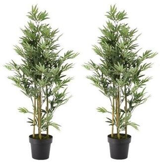 Bellatio Flowers & Plants 2x Groene bamboe kunstplanten 125 cm in zwarte plastic pot