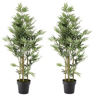 Bellatio Flowers & Plants 2x Groene bamboe kunstplanten 125 cm met zwarte pot - Kunstplanten