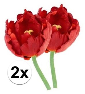 Bellatio Flowers & Plants 2x Kunstbloemen tulp rood 25 cm - Kunstbloemen