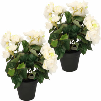 Bellatio Flowers & Plants 2x Kunstplanten Begonia wit 30 cm