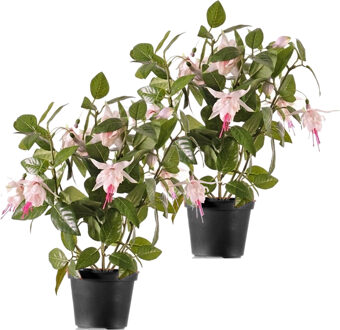 Bellatio Flowers & Plants 2x Lichtroze fuchsia kunstplant in pot 30 cm voor binnen - Kunstplanten Groen