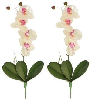 Bellatio Flowers & Plants 2x Nep planten roze/wit Orchidee/Phalaenopsis binnenplant, kunstplanten 44 cm - Kunstbloemen