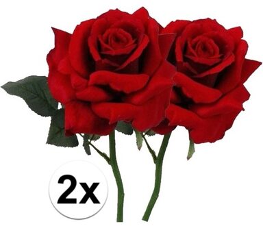 Bellatio Flowers & Plants 2x Rode rozen deluxe kunstbloemen 31 cm - Kunstbloemen Rood