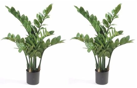 Bellatio Flowers & Plants 2x Zamioculcas kunstpalmen 70 cm - Kunstplanten Groen